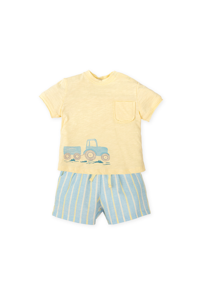Conjunto camiseta tractor y bermuda rayas azul