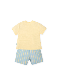 Conjunto camiseta tractor y bermuda rayas azul
