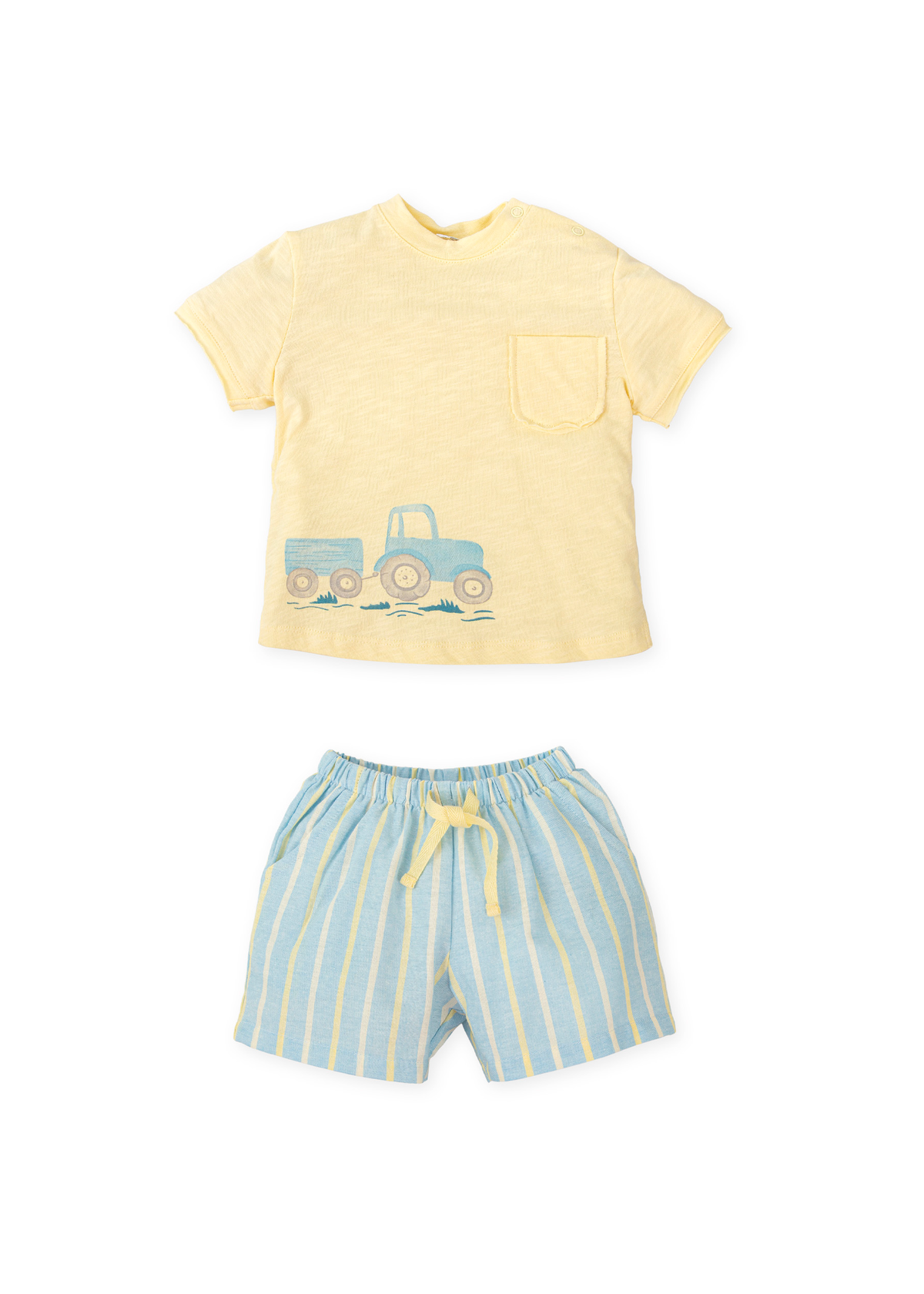 Conjunto camiseta tractor y bermuda rayas azul