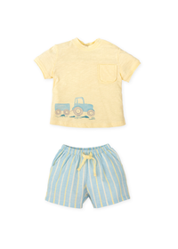 Conjunto camiseta tractor y bermuda rayas azul
