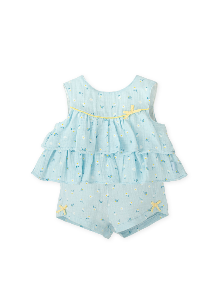 Conjunto blusa y short flores aguamarina