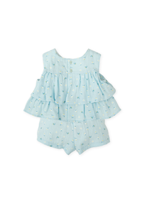 Conjunto blusa y short flores aguamarina