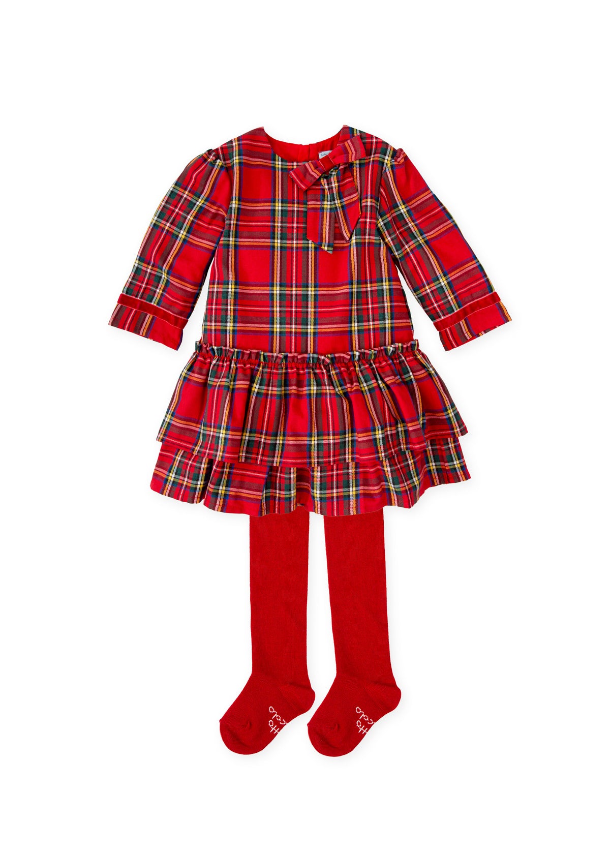 Vestido rojo cuadros con leotardos para niña – vista 2 – Tía Mía