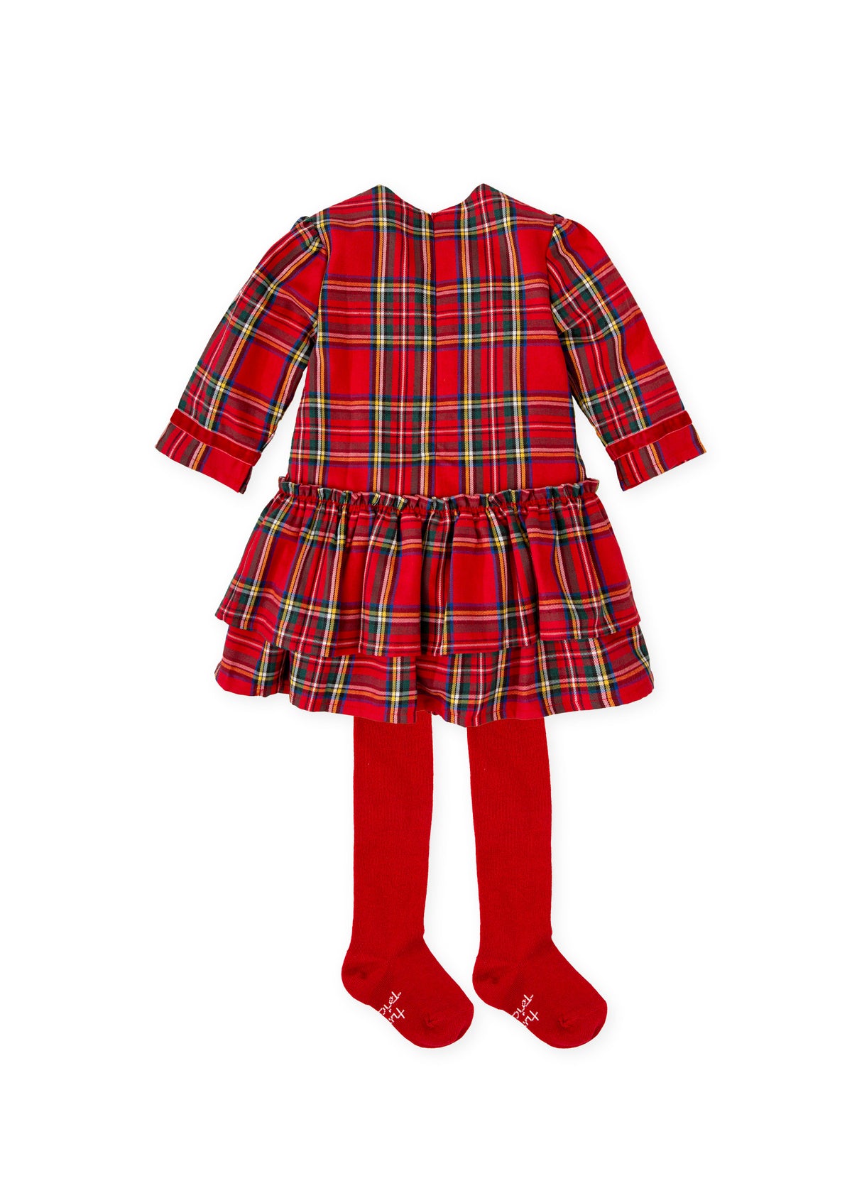 Vestido rojo cuadros con leotardos para niña – vista 4 – Tía Mía