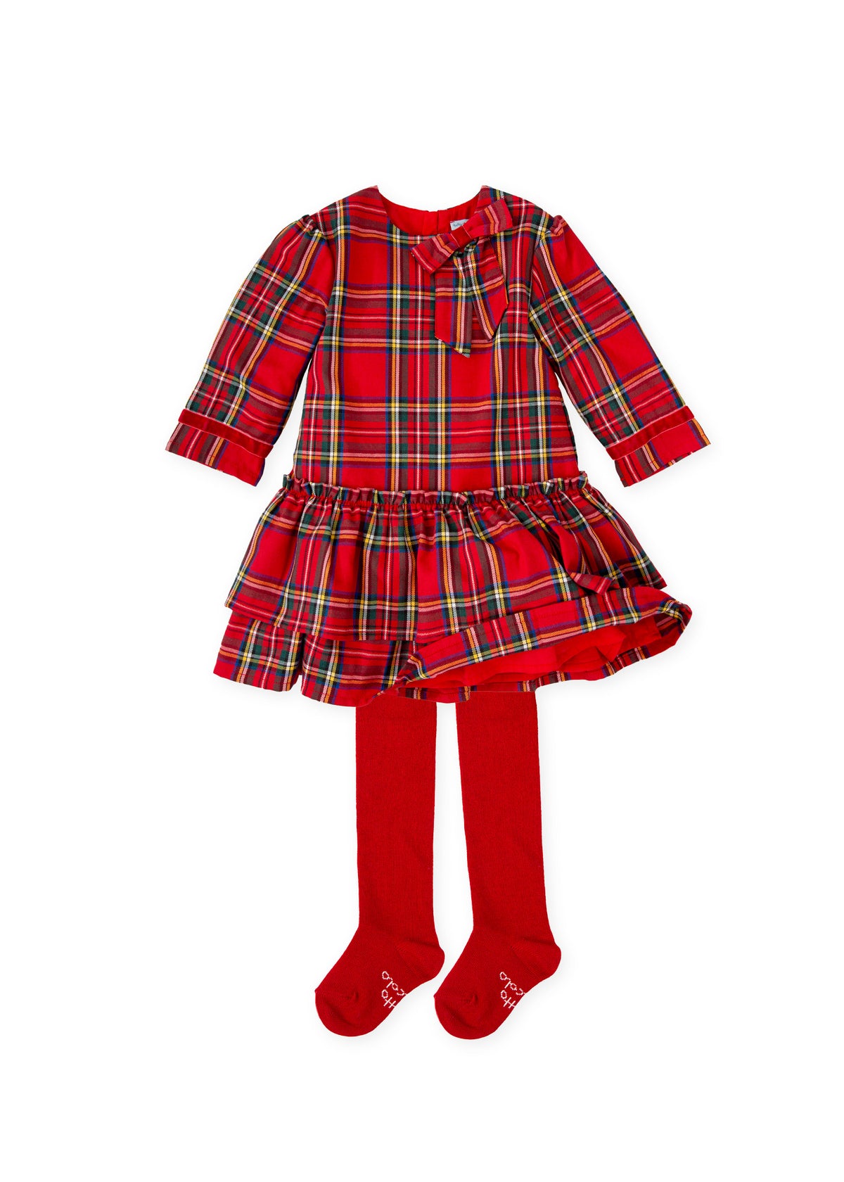 Vestido rojo cuadros con leotardos para niña – vista 3 – Tía Mía