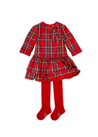 Vestido rojo cuadros con leotardos para niña – vista 3 – Tía Mía