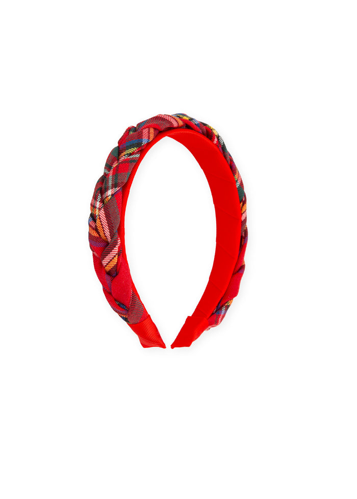 Diadema tranzada roja cuadros