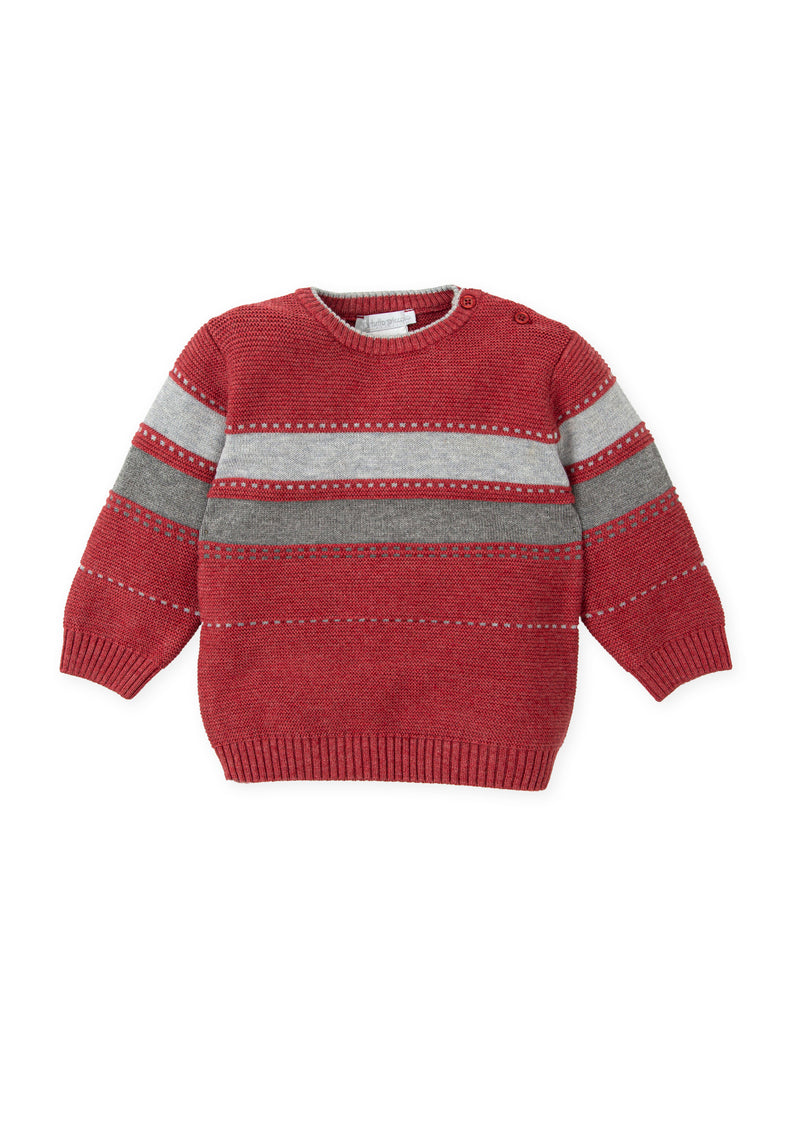 Jersey tricot rayas carmín niño