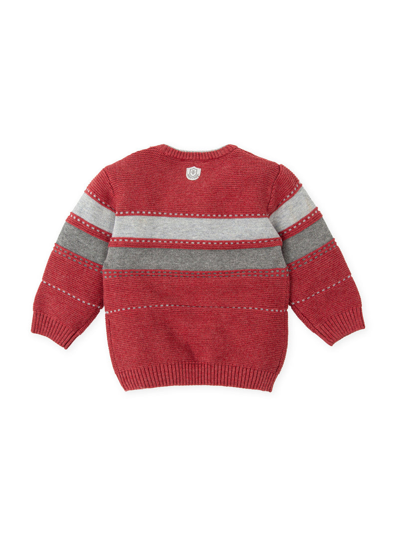 Jersey tricot rayas carmín niño