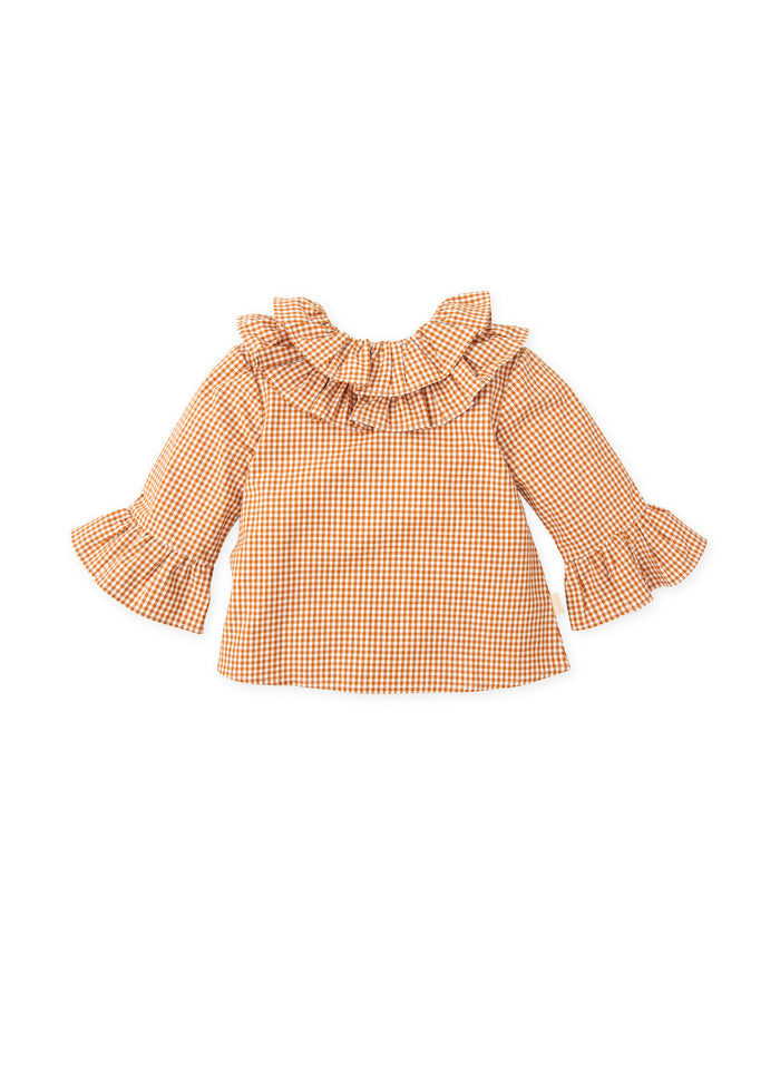 Blusa cuadros naranja oscuro niña