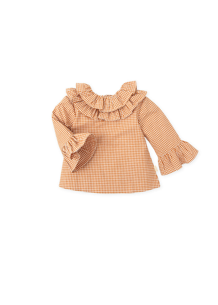 Blusa cuadros naranja oscuro niña