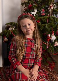 Vestido rojo cuadros con leotardos para niña – Tía Mía