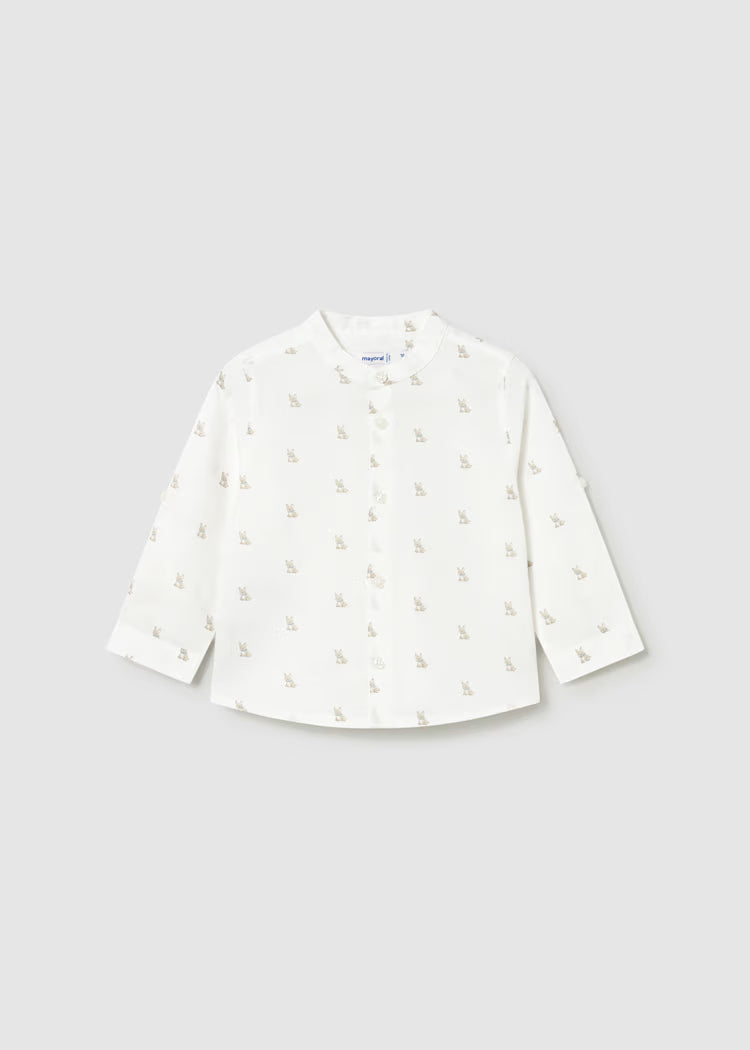 Camisa de manga larga con lino y cuello mao bebé