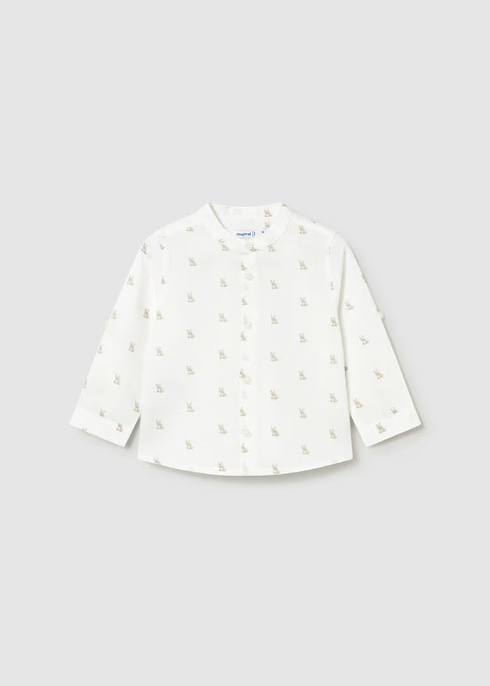 Camisa de manga larga con lino y cuello mao bebé