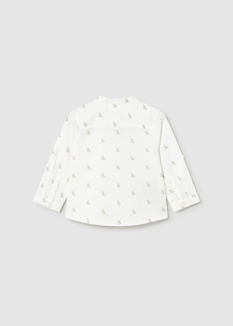 Camisa de manga larga con lino y cuello mao bebé