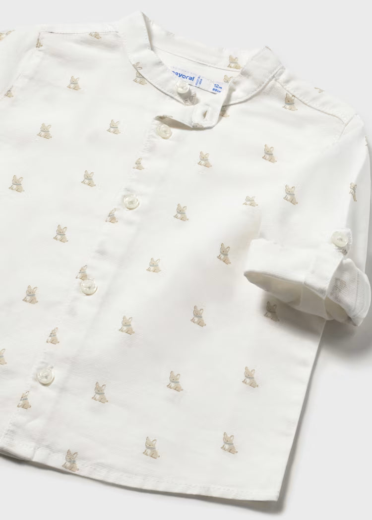 Camisa de manga larga con lino y cuello mao bebé