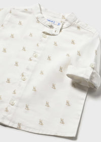Camisa de manga larga con lino y cuello mao bebé