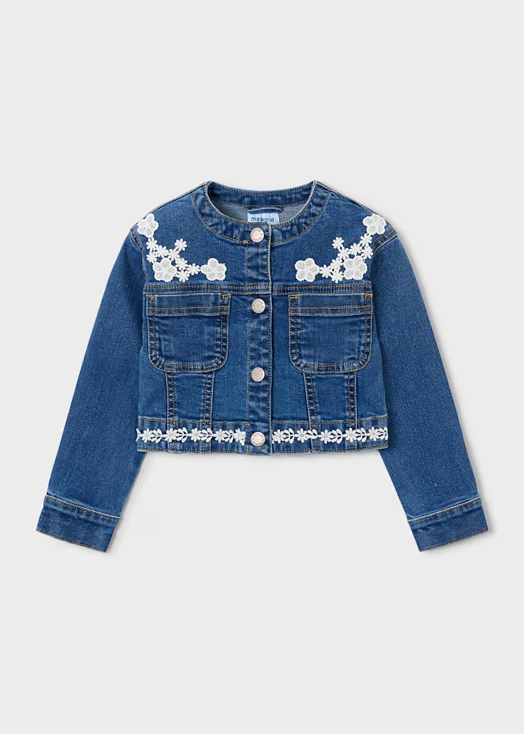 Chaqueta vaquera detalles guipur niña