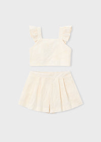 Conjunto bermuda y top volantes ceremonia niña
