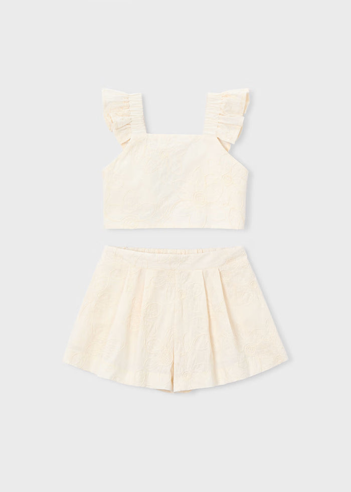 Conjunto bermuda y top volantes ceremonia niña