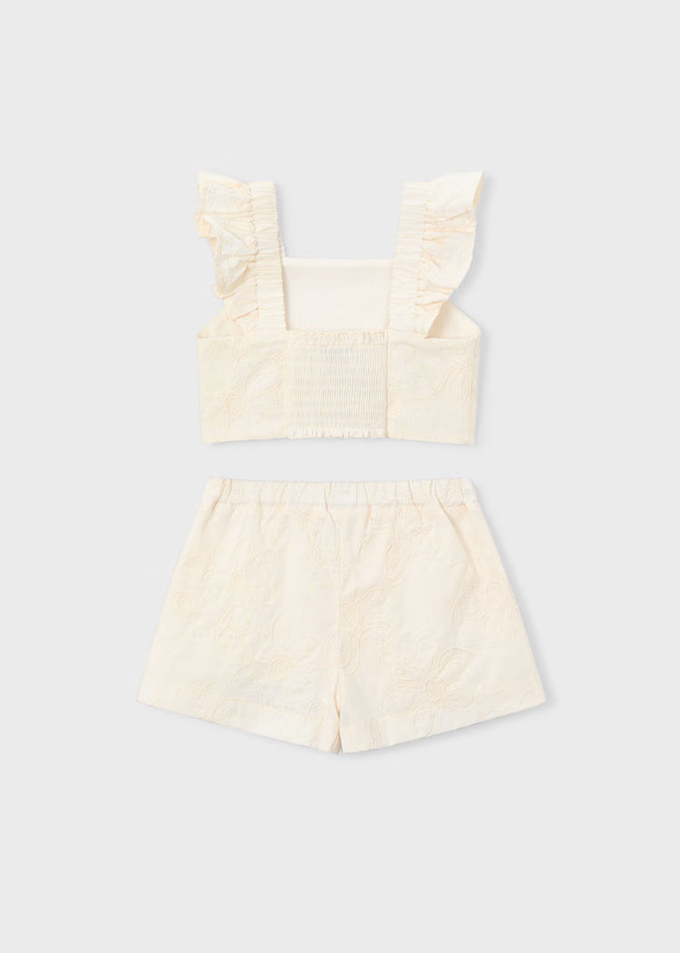 Conjunto bermuda y top volantes ceremonia niña