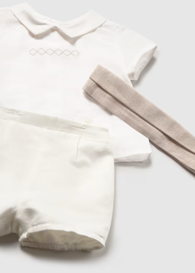 Conjunto ceremonia pantalón corto y camisa recién nacido