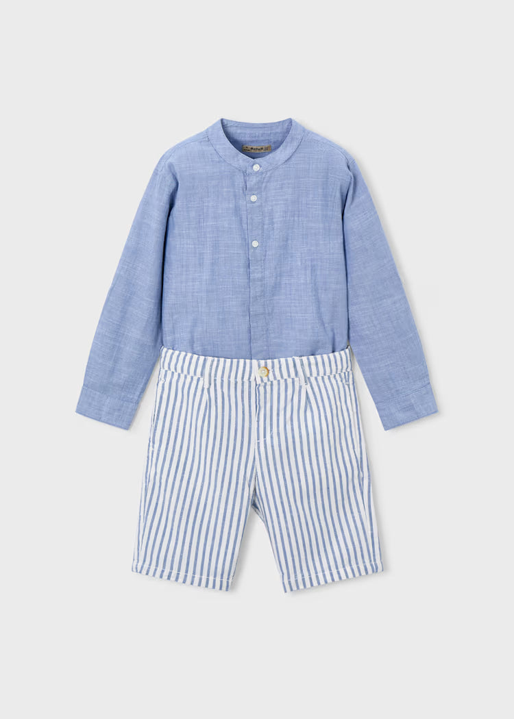 Conjunto de bermuda y camisa con lino de manga larga niño