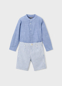 Conjunto de bermuda y camisa con lino de manga larga niño