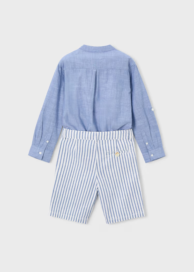 Conjunto de bermuda y camisa con lino de manga larga niño