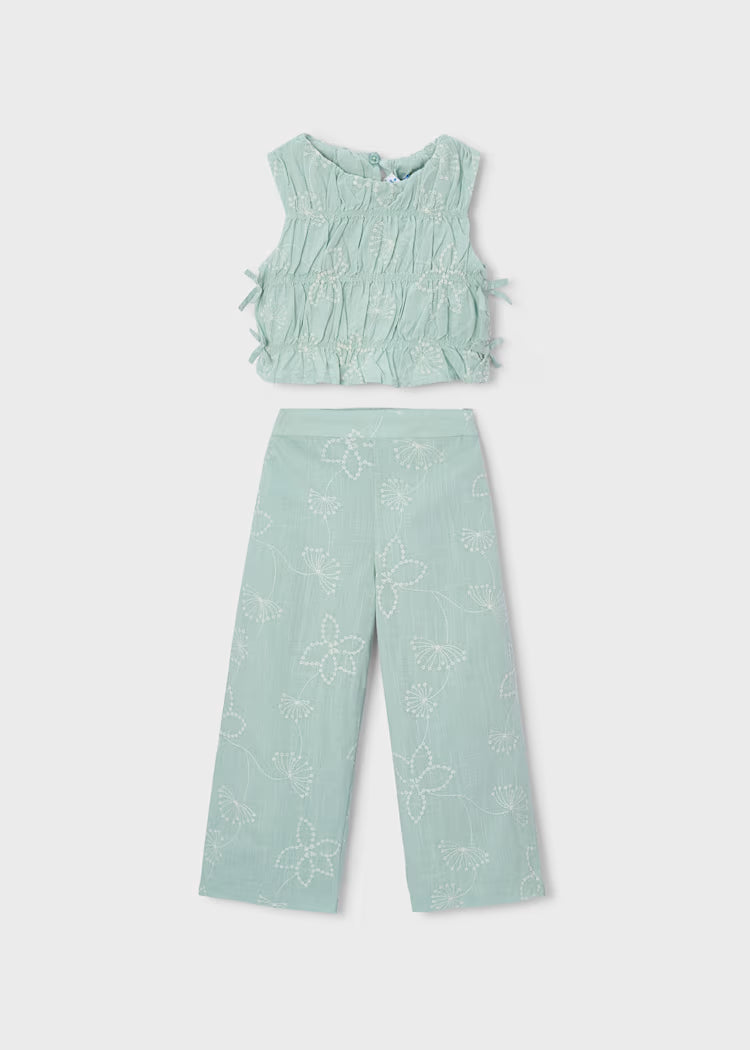 Conjunto pantalón largo y top fruncido para niña