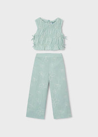 Conjunto pantalón largo y top fruncido para niña
