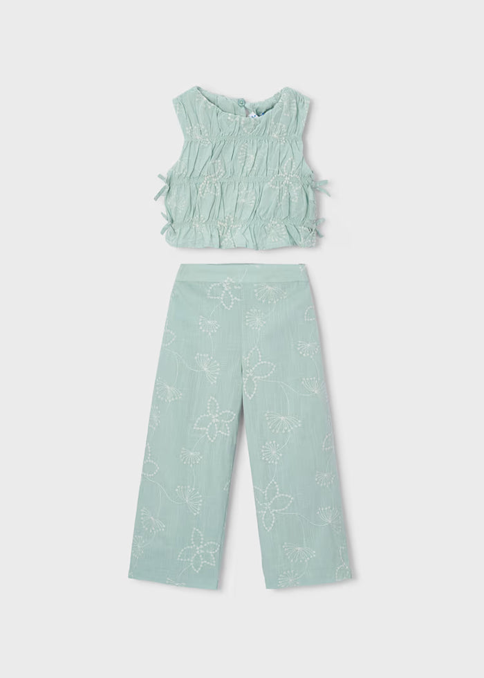 Conjunto pantalón largo y top fruncido para niña