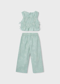 Conjunto pantalón largo y top fruncido para niña