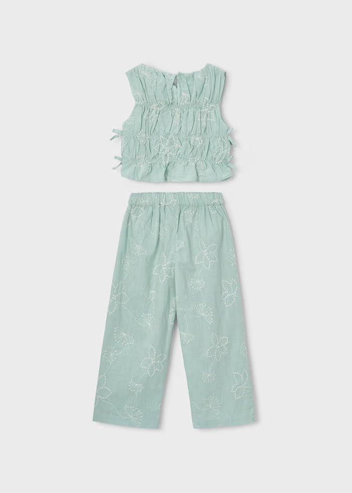 Conjunto pantalón largo y top fruncido para niña