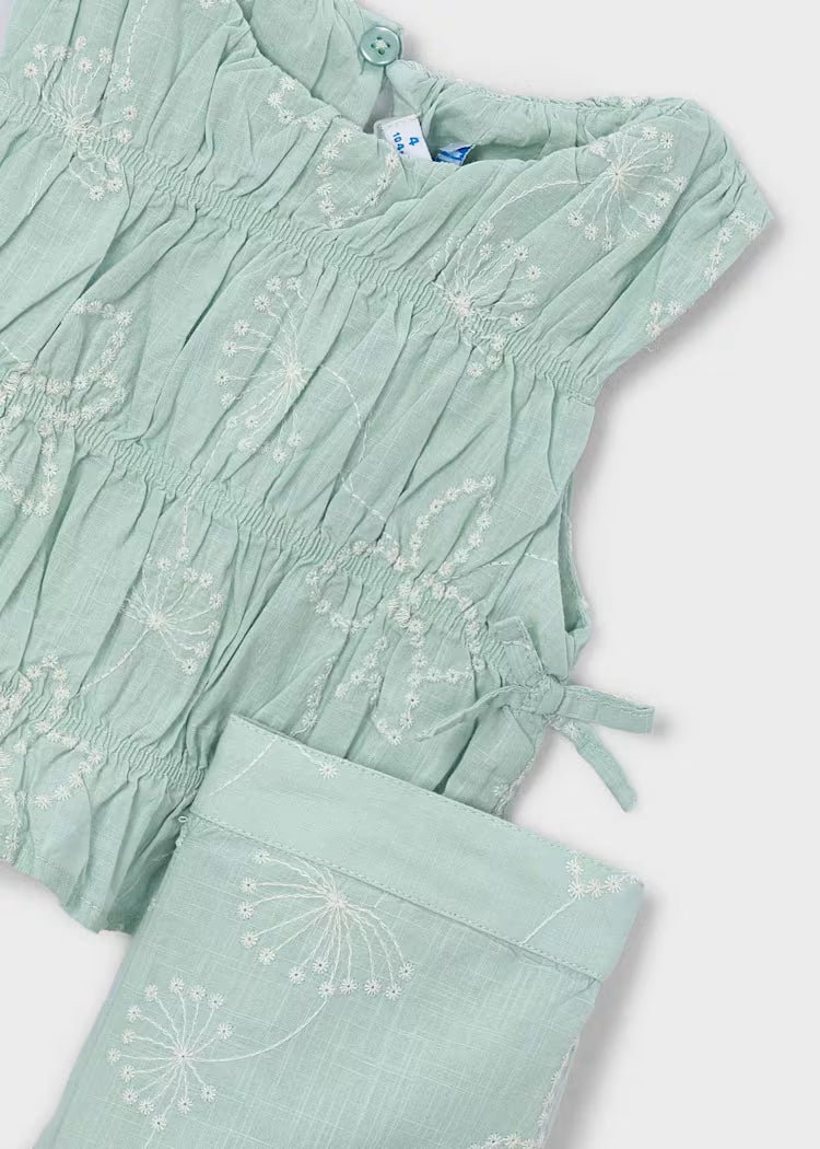 Conjunto pantalón largo y top fruncido para niña