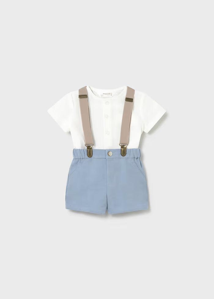 Conjunto short tirantes y camisa recién nacido
