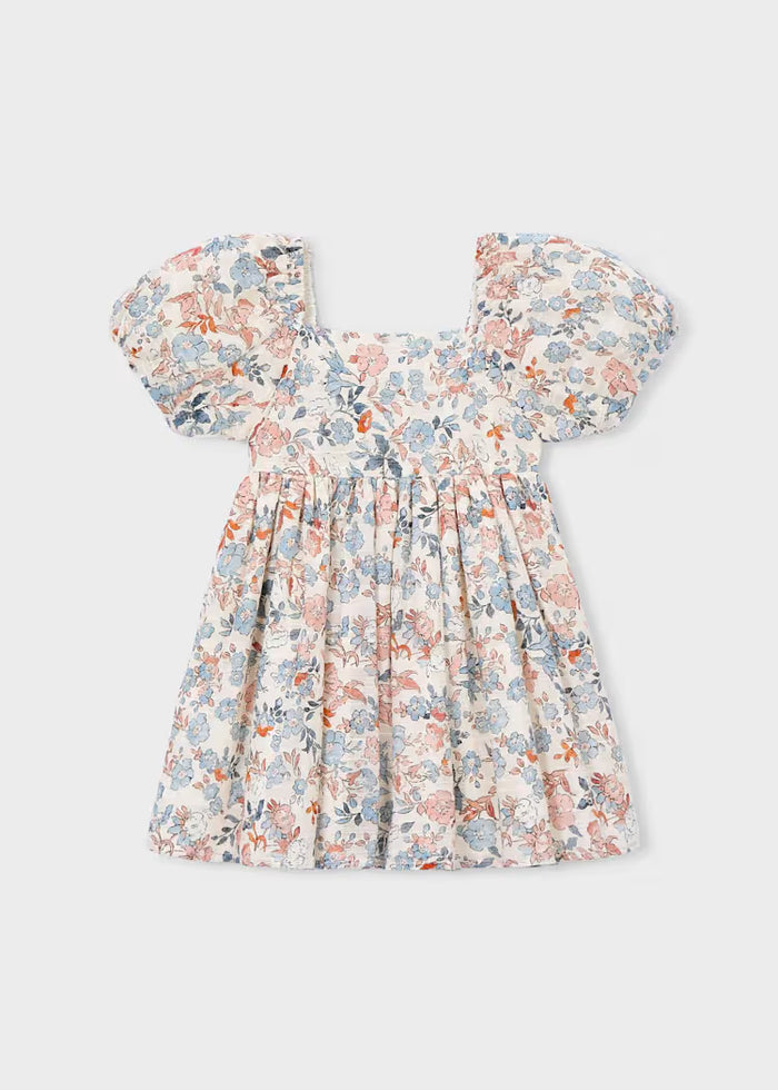 Vestido floral de manga abullonada para niña