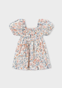 Vestido floral de manga abullonada para niña